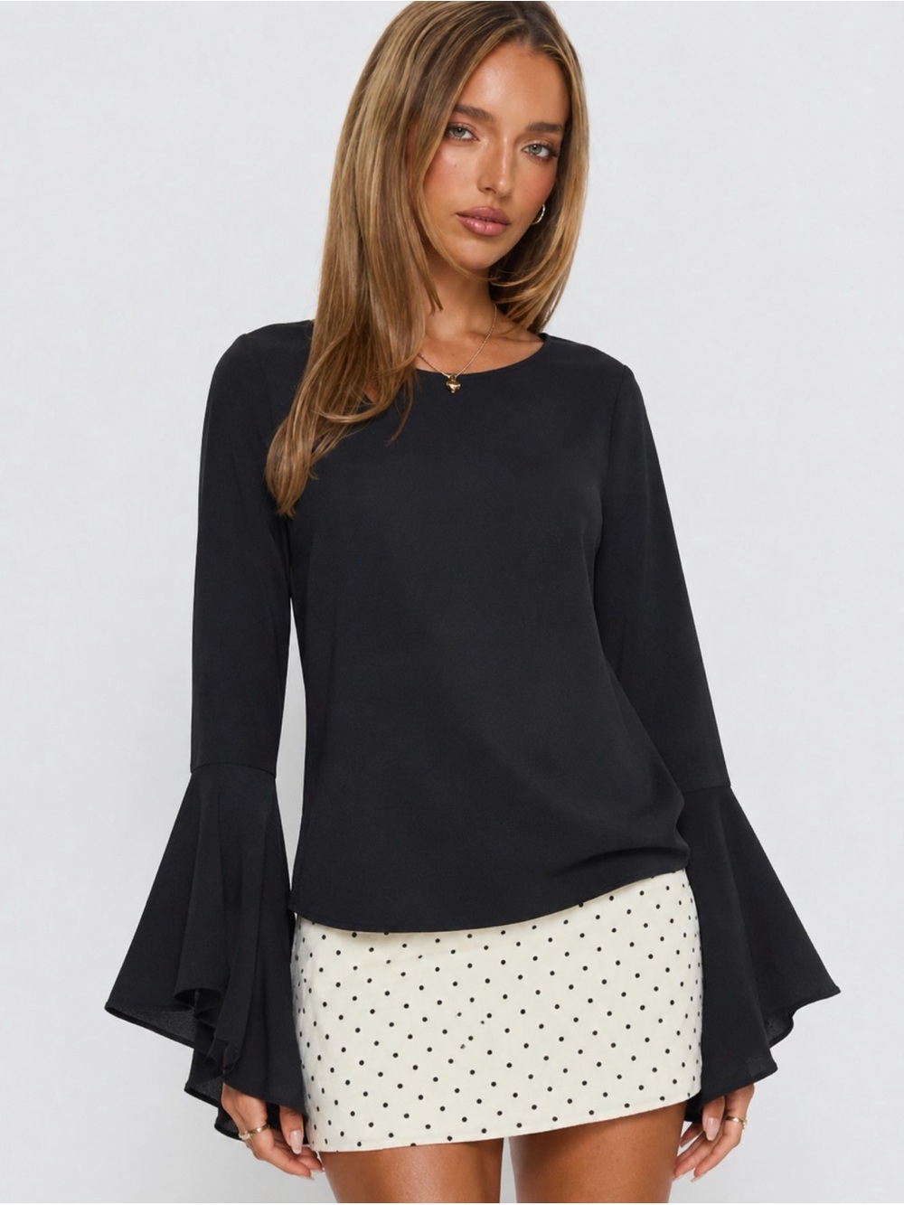 Who What Wear Black Bell Long Sleeve Blouse Small